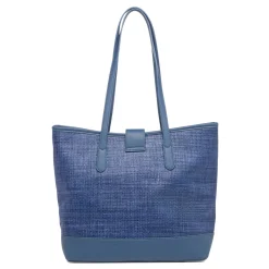 Best Borsa a spalla Blu da Donna effetto rafia e con logo in metallo Donna Borse A Spalla