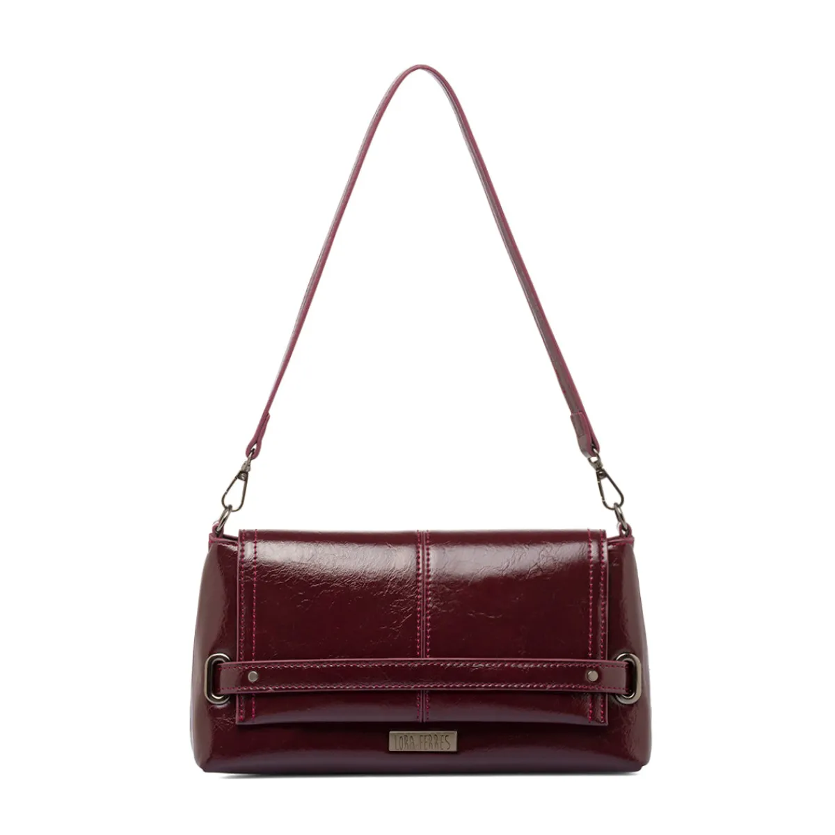 New Borsa a Spalla da Donna Bordeaux Dettagli Metal Donna Borse A Mano