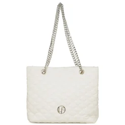 Hot Borsa a spalla da donna bianca effetto trapuntato con logo Donna Borse A Spalla