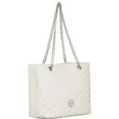 Hot Borsa a spalla da donna bianca effetto trapuntato con logo Donna Borse A Spalla