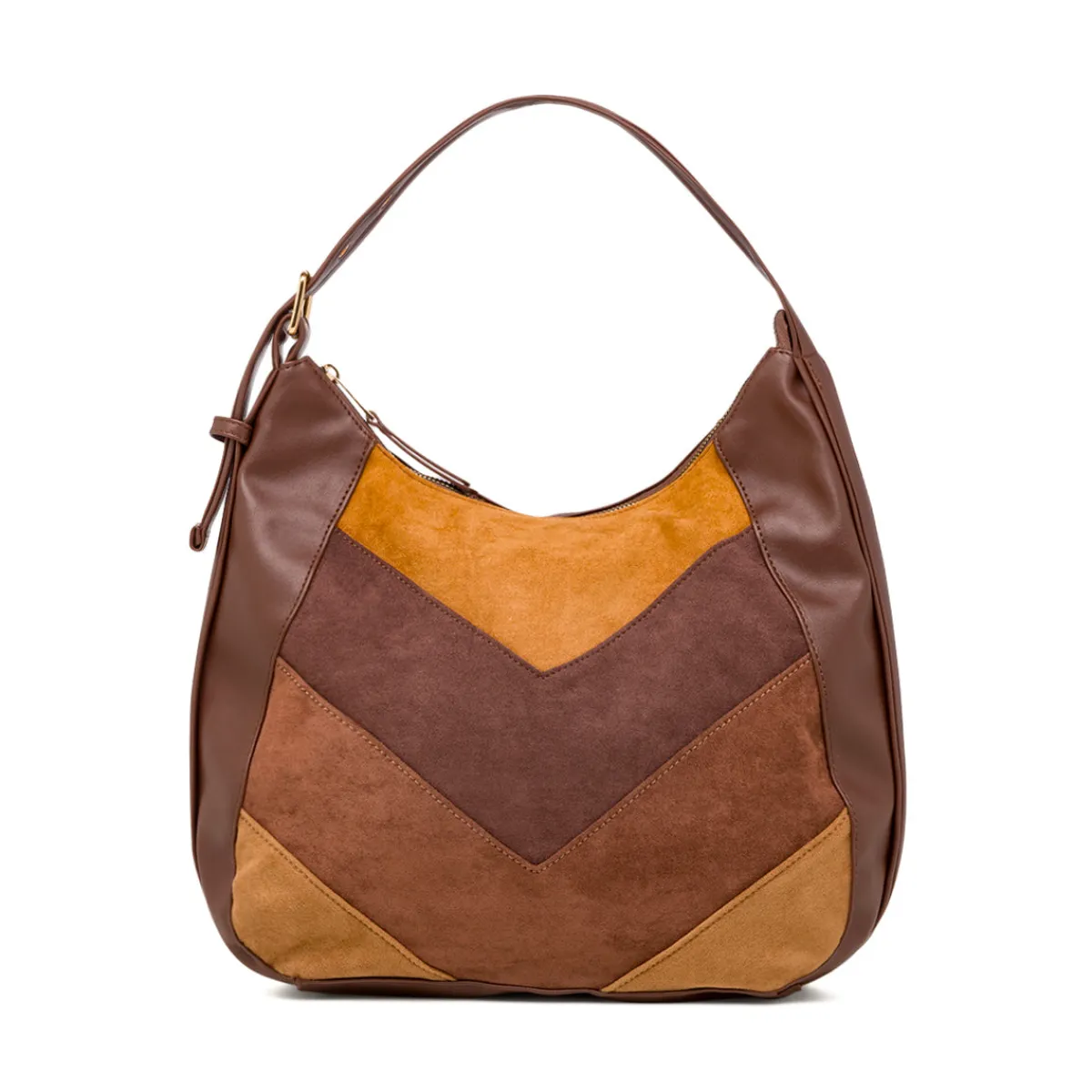 New Borsa a spalla da donna marrone con dettaglio effetto scamosciato Donna Borse A Spalla