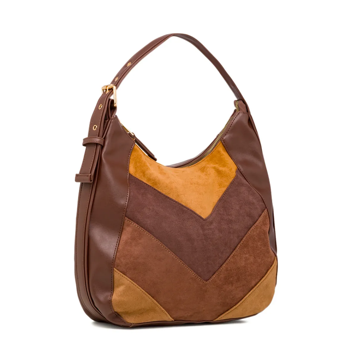 New Borsa a spalla da donna marrone con dettaglio effetto scamosciato Donna Borse A Spalla