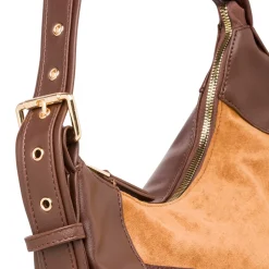 New Borsa a spalla da donna marrone con dettaglio effetto scamosciato Donna Borse A Spalla