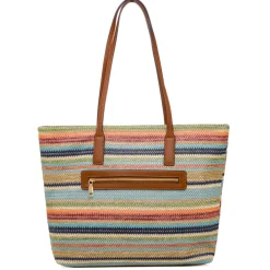 Outlet Borsa a spalla da donna multicolore effetto rafia Donna Borse A Spalla