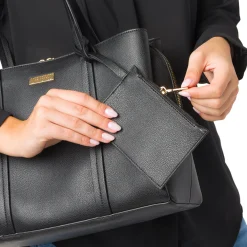 New Borsa a Spalla da Donna Nera con Doppio Manico Donna Borse A Spalla