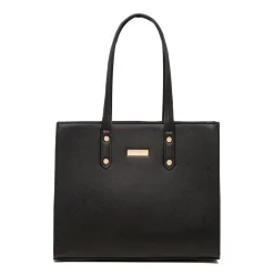 Online Borsa a spalla da donna nera con logo in metallo Donna Borse A Spalla