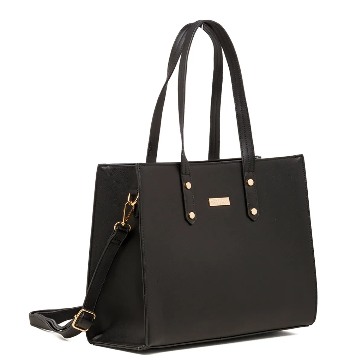 Online Borsa a spalla da donna nera con logo in metallo Donna Borse A Spalla