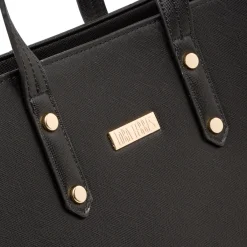 Online Borsa a spalla da donna nera con logo in metallo Donna Borse A Spalla