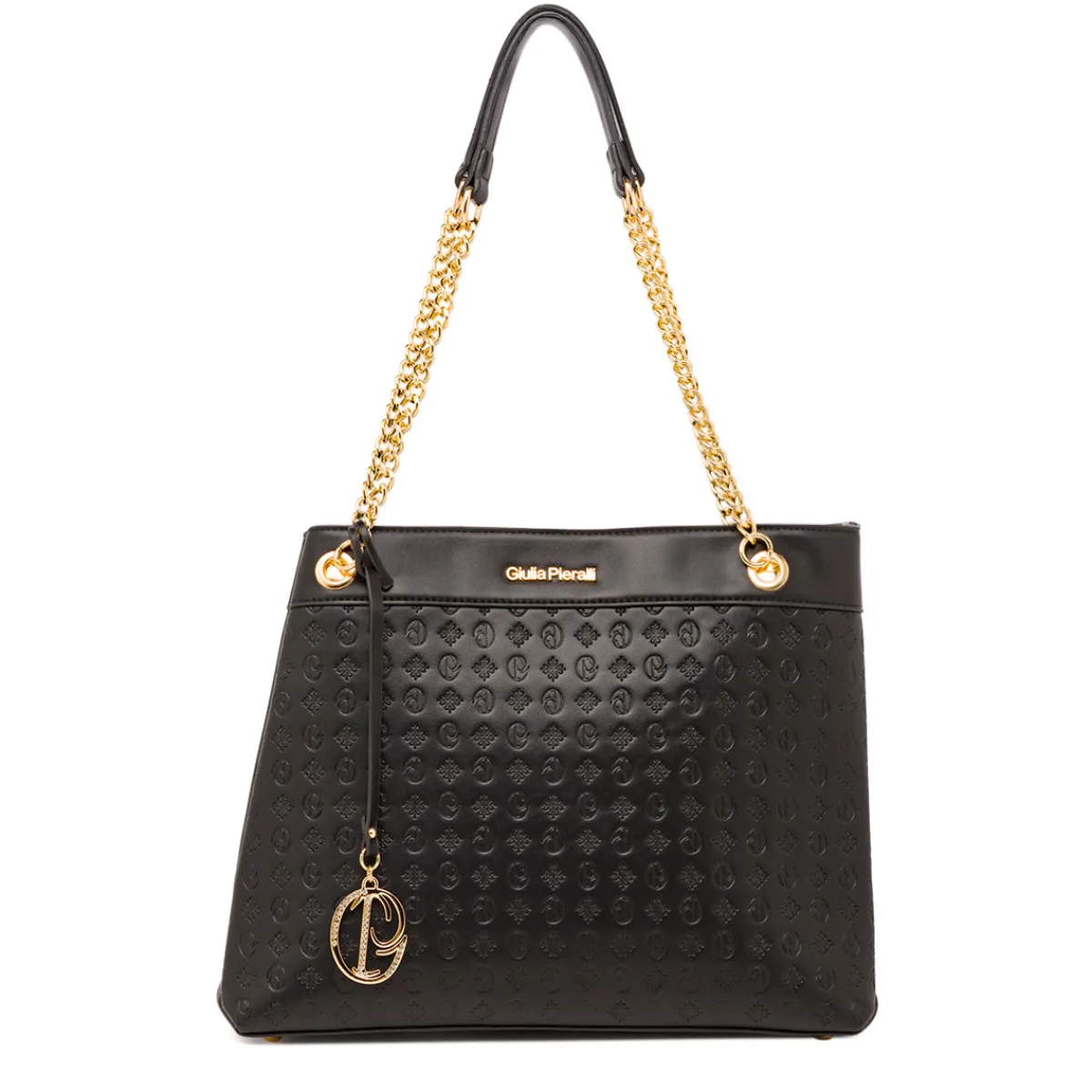 Borsa a spalla da donna nera con logo monogram Donna Borse A Spalla