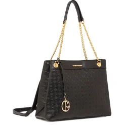 Borsa a spalla da donna nera con logo monogram Donna Borse A Spalla