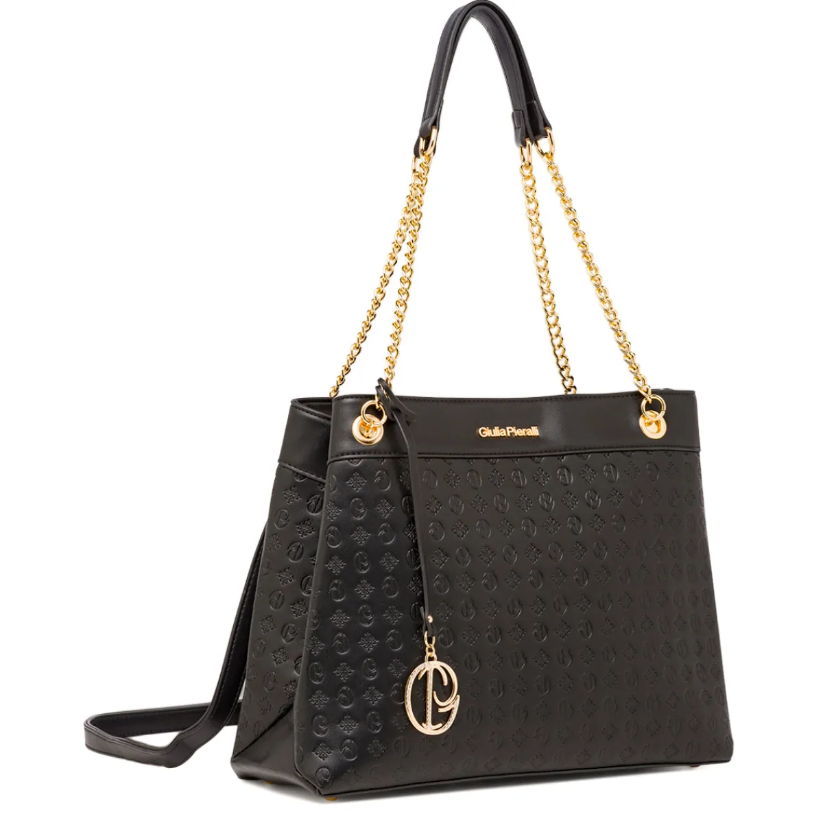 Borsa a spalla da donna nera con logo monogram Donna Borse A Spalla