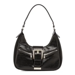 Outlet Borsa a Spalla da Donna Nera con Fibbia e Zip Donna Borse A Mano