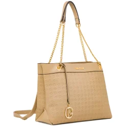 Discount Borsa a spalla da donnaBeige con dettagli catena oro Donna Borse A Spalla