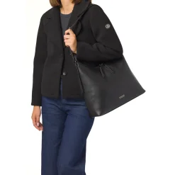 Hot Borsa a spalla nera da Donna con zip e logo Donna Borse A Spalla