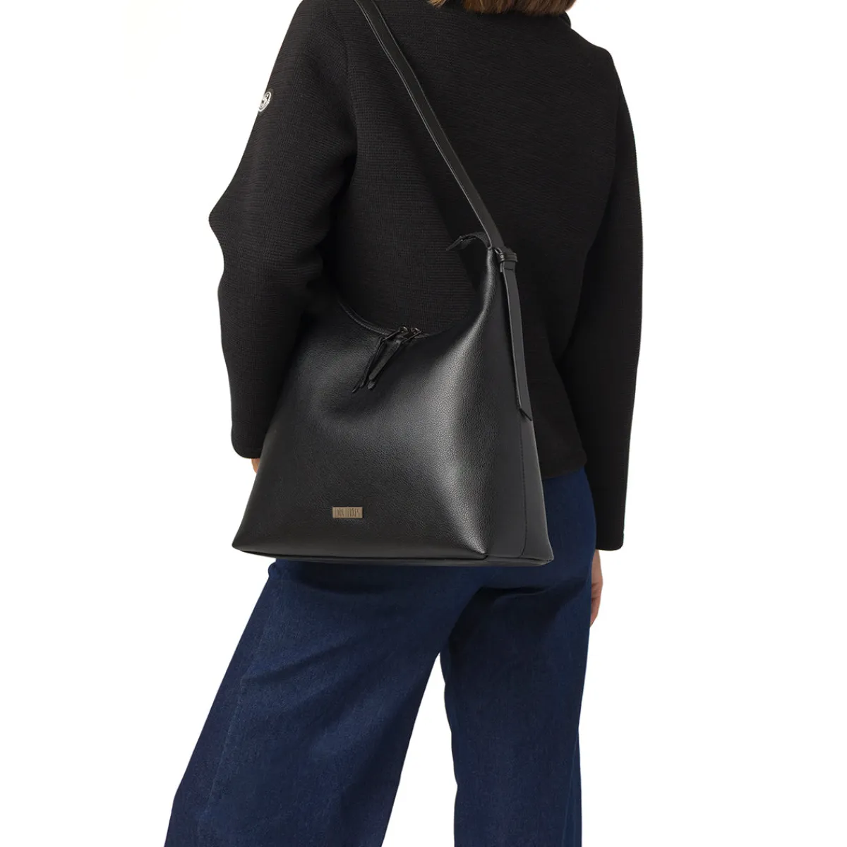 Hot Borsa a spalla nera da Donna con zip e logo Donna Borse A Spalla