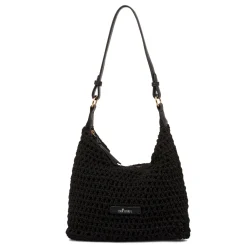 Online Borsa a spalla nera da Donna in tessuto intrecciato effetto crochet e logo Donna Borse A Spalla
