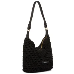 Online Borsa a spalla nera da Donna in tessuto intrecciato effetto crochet e logo Donna Borse A Spalla