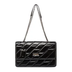Hot Borsa a Spalla nera da Donna con Trama a Rombi Donna Borse A Spalla