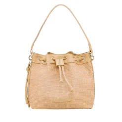 Borsa a tracolla Beige da Donna effetto rafia con coulisse e logo ricamato Donna Borse A Mano