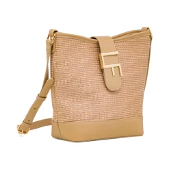 Discount Borsa a tracolla beige da Donna effetto rafia con logo Donna Borse A Tracolla Donna