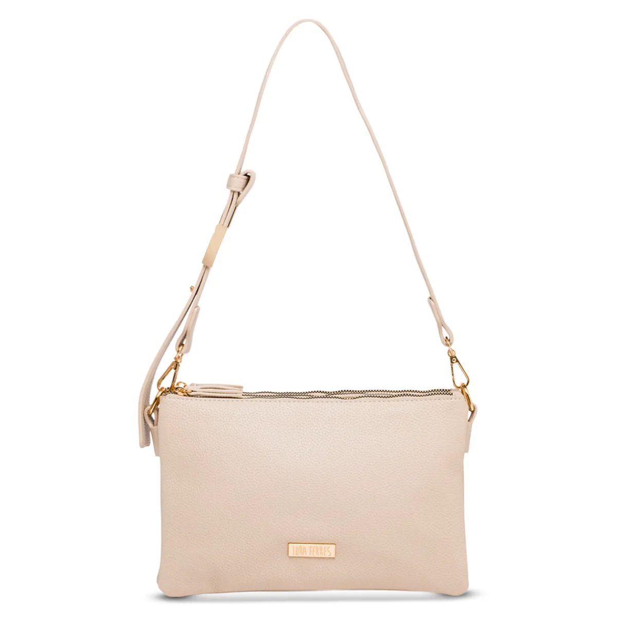 New Borsa a tracolla beige da Donna con logo in metallo Donna Borse A Tracolla Donna