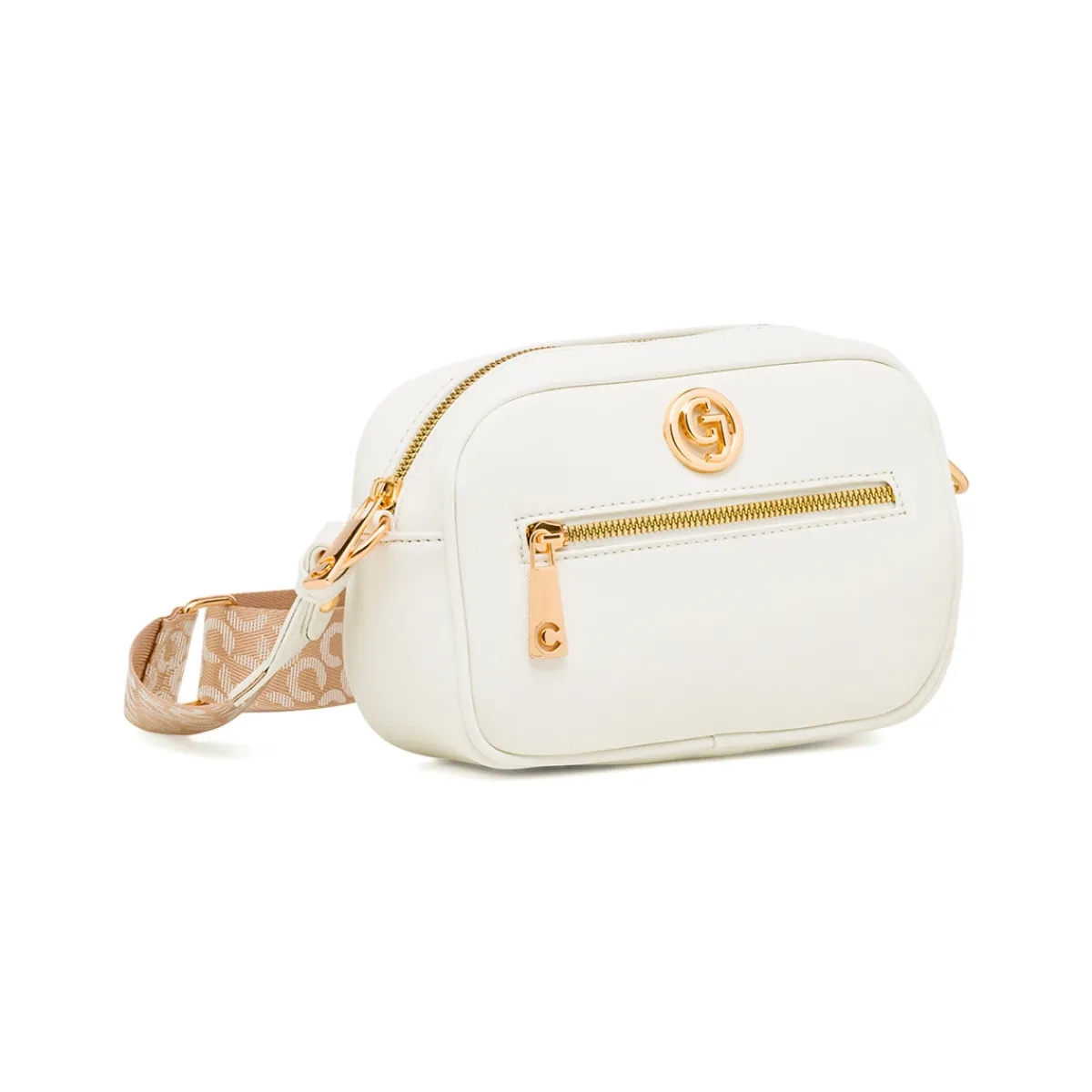 Sale Borsa a Tracolla Bianca da Donna con logo dorato Donna Borse Cerimonia|Borse A Tracolla Donna