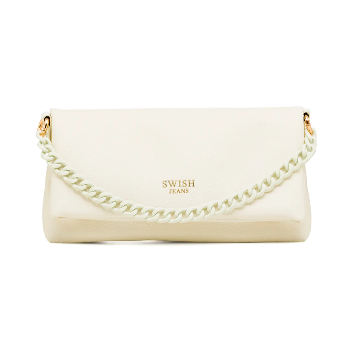 Online Borsa a Tracolla Bianca da Donna con catena e logo Donna Borse A Tracolla Donna