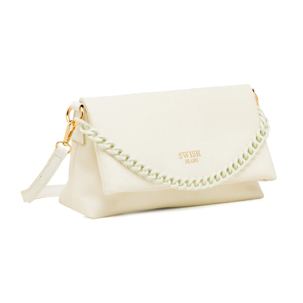 Online Borsa a Tracolla Bianca da Donna con catena e logo Donna Borse A Tracolla Donna