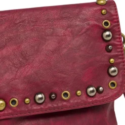 Sale Borsa a tracolla da donna Bordeaux con borchie metalliche Donna Borse A Tracolla Donna