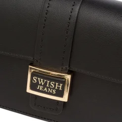 New Borsa a Tracolla da Donna Nera con Chiusura Logo Donna Borse A Tracolla Donna