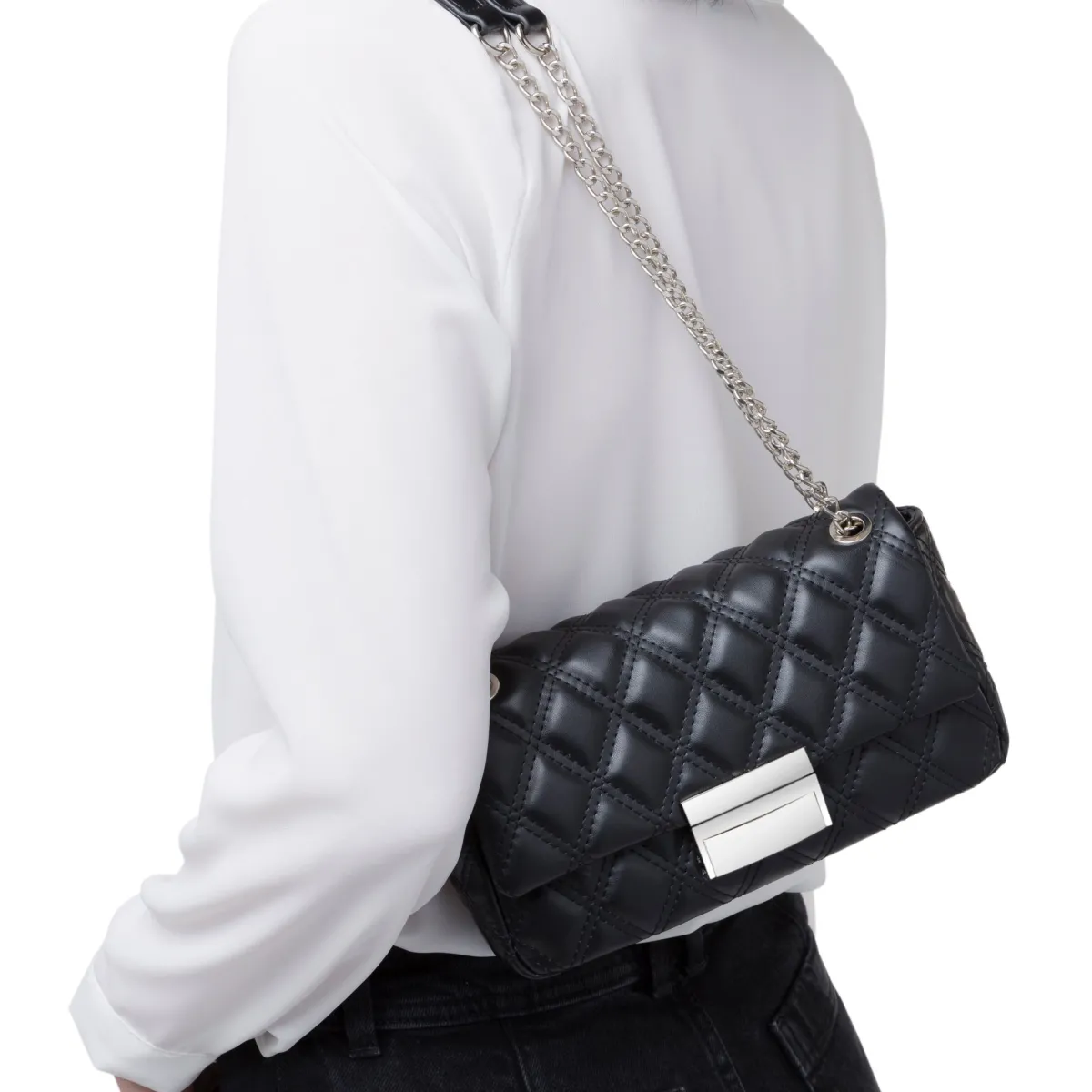 Borsa a tracolla nera da Donna con trapuntatura a rombi Donna Borse A Tracolla Donna