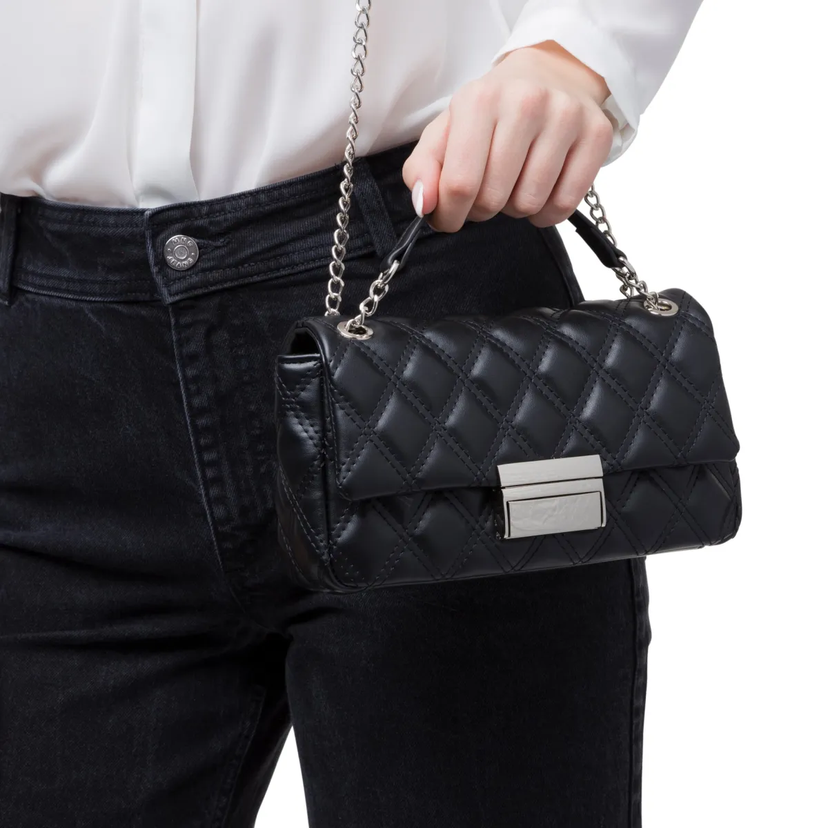 Borsa a tracolla nera da Donna con trapuntatura a rombi Donna Borse A Tracolla Donna