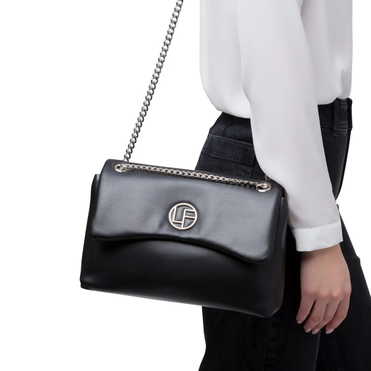 Outlet Borsa a tracolla nera da Donna con catena Donna Borse A Tracolla Donna