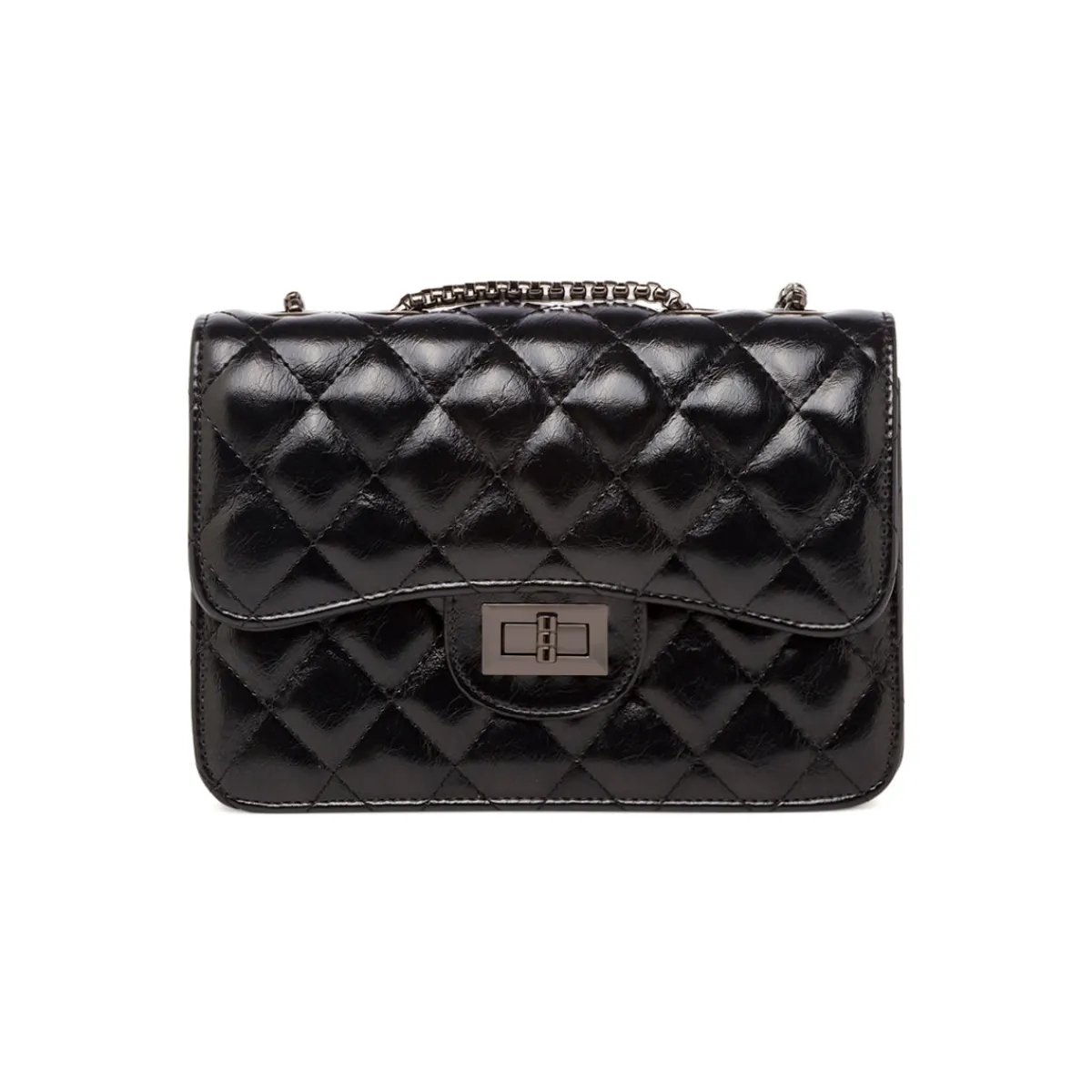 Discount Borsa a tracolla nera da Donna effetto trapuntato vernice Donna Borse A Tracolla Donna