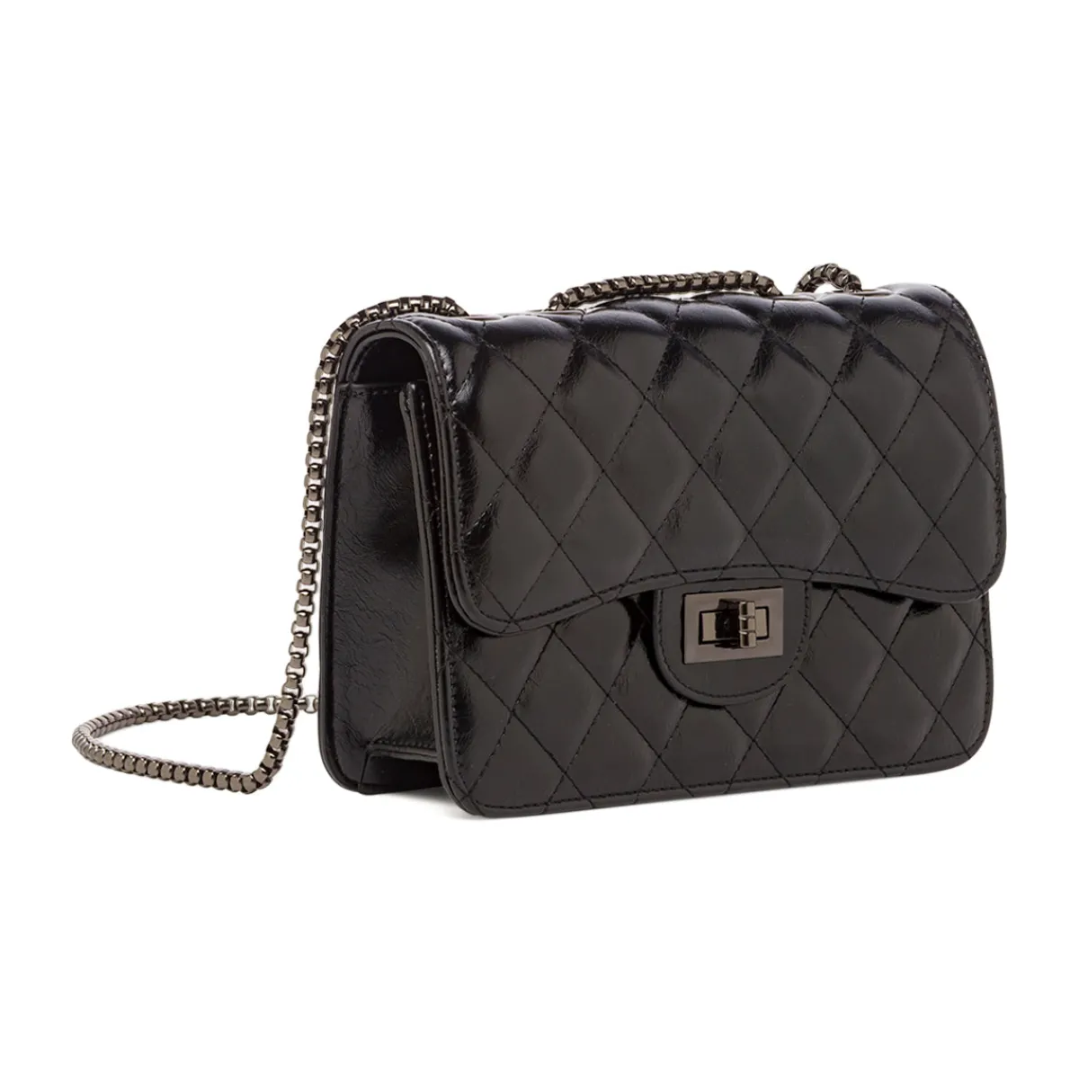 Discount Borsa a tracolla nera da Donna effetto trapuntato vernice Donna Borse A Tracolla Donna