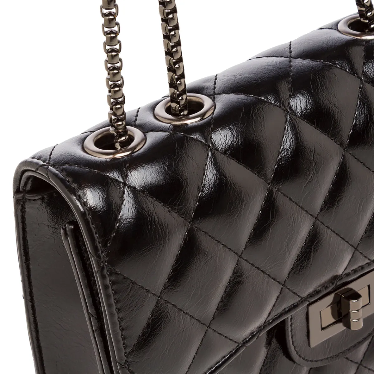 Discount Borsa a tracolla nera da Donna effetto trapuntato vernice Donna Borse A Tracolla Donna