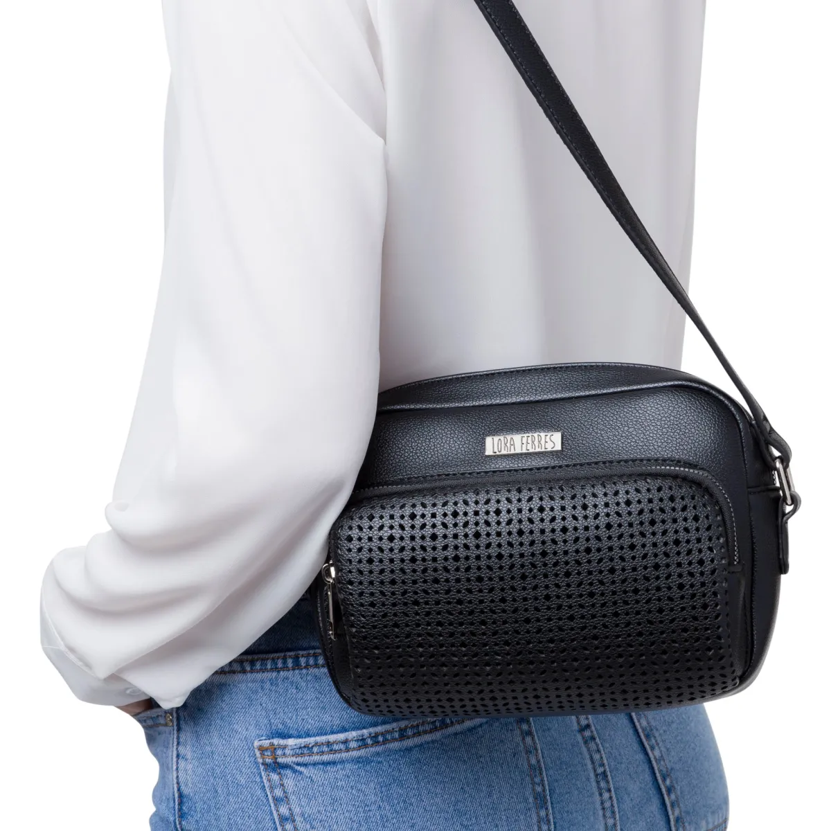 Hot Borsa a tracolla nera da Donna con dettagli traforati Donna Borse A Tracolla Donna