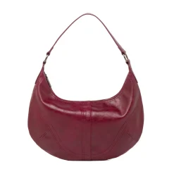 Borsa hobo bordeaux da donna con cuciture decorative e logo Donna Borse A Spalla