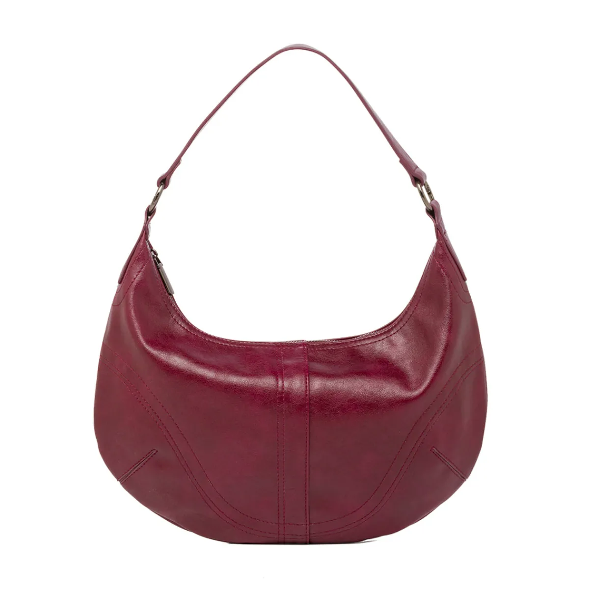 Borsa hobo bordeaux da donna con cuciture decorative e logo Donna Borse A Spalla