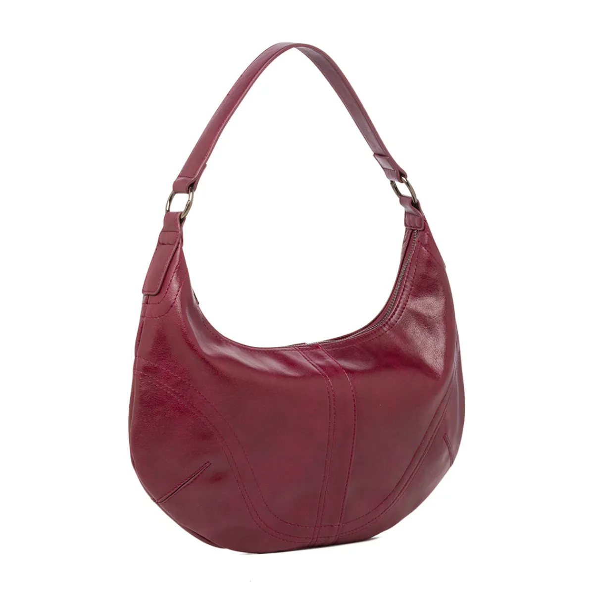 Borsa hobo bordeaux da donna con cuciture decorative e logo Donna Borse A Spalla