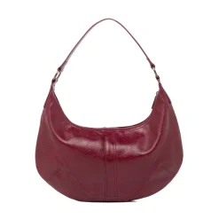 Borsa hobo bordeaux da donna con cuciture decorative e logo Donna Borse A Spalla