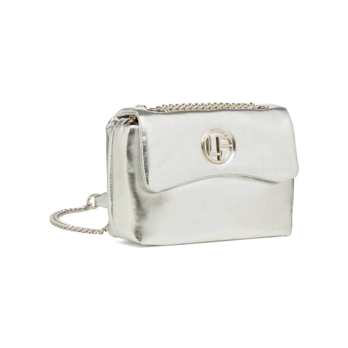 Borse a tracolla argento da Donna con catena e logo in metallo Donna Scarpe Eleganti|Borse Cerimonia