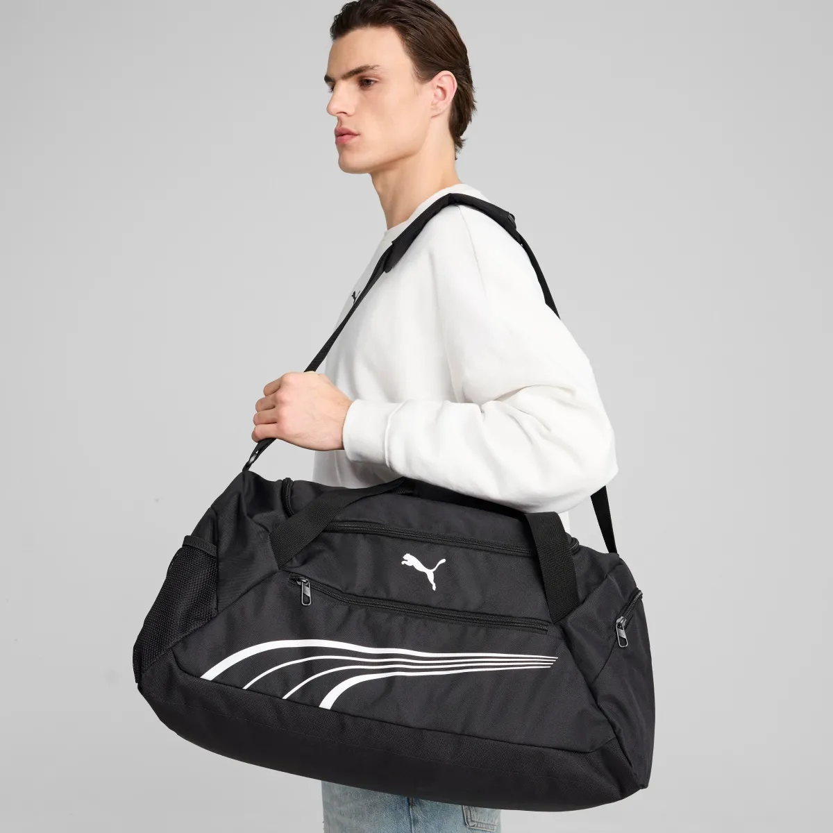 Discount Borsone sportivo nero con tasche e tracolla con logo Phase Borse Sportive