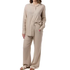 Online Camicia Beige da Donna in Misto Lino a Manica Lunga Donna Camicie Donna|Abbigliamento Moda Donna