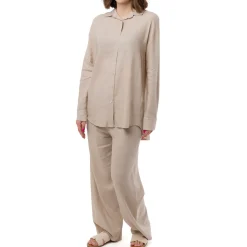 Online Camicia Beige da Donna in Misto Lino a Manica Lunga Donna Camicie Donna|Abbigliamento Moda Donna