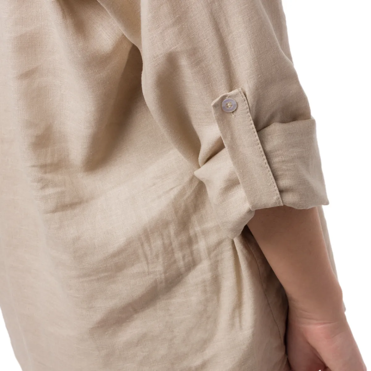 Online Camicia Beige da Donna in Misto Lino a Manica Lunga Donna Camicie Donna|Abbigliamento Moda Donna