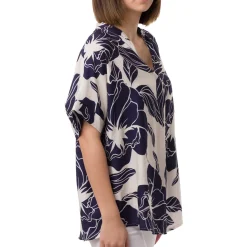 Hot Camicia Blu da Donna con collo alla Coreana e fantasia floreale Donna Camicie Donna|Abbigliamento Moda Donna