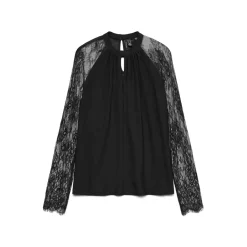 Outlet Camicia blusa nera da Donna con maniche in pizzo Donna Camicie Donna