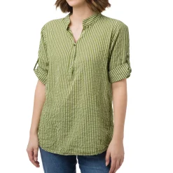 Discount Camicia da Donna a righe Verde chiaro e scuro in cotone Donna Camicie Donna|Abbigliamento Moda Donna