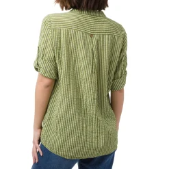 Discount Camicia da Donna a righe Verde chiaro e scuro in cotone Donna Camicie Donna|Abbigliamento Moda Donna